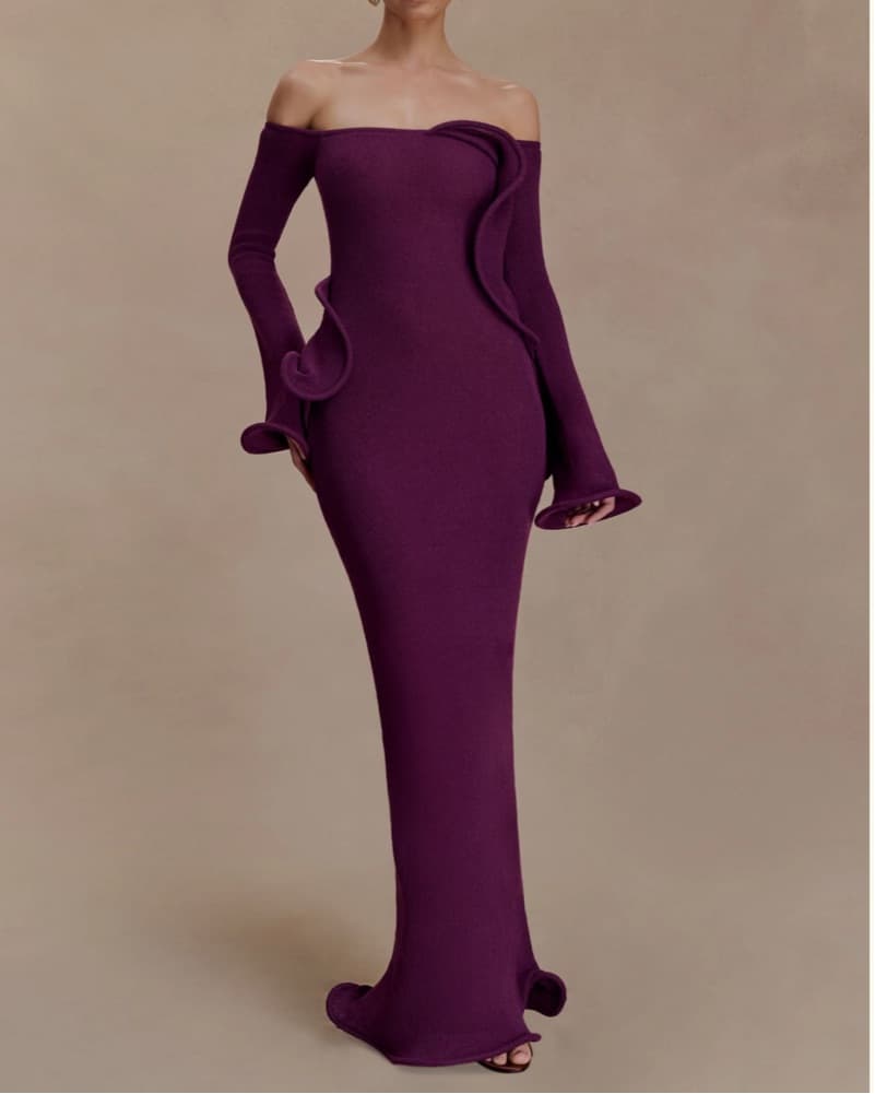 Plum Off Shoulder Knit Maxi Dress  - Image 1