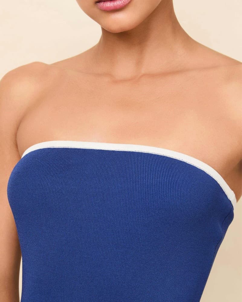 Elegant Blue Strapless Maxi Dress - Image 4