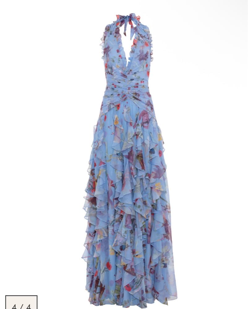 Patbo Lily Floral Flutter Halter Gown  - Image 1