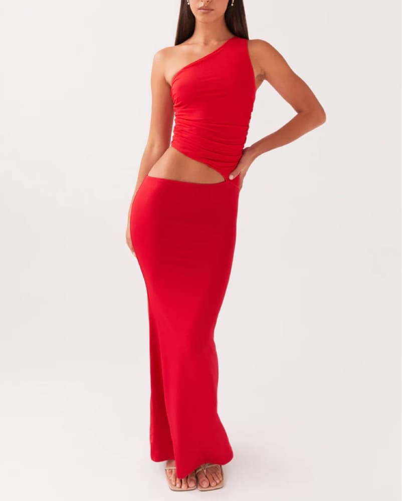 Peppermayo Red One Shoulder Maxi Dress - Image 1