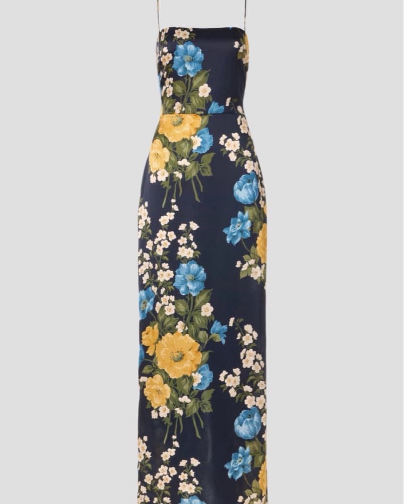 Reformation Frankie Silk Navy Floral Dre - Image 1