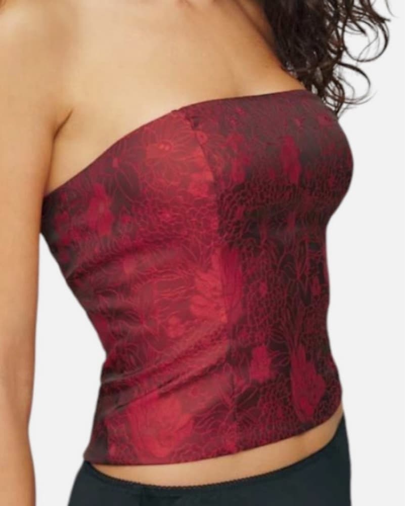 Red Floral Strapless Corset Top - Image 2