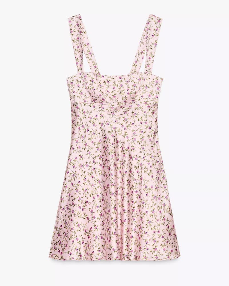 Lilac Floral Print Silky Tie Back Dress - Image 1