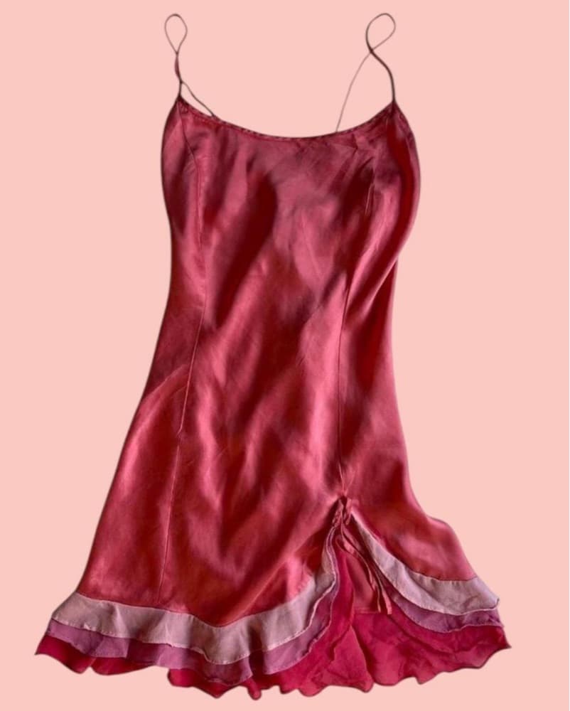Silk Pink Ruffle Hem Mini Slip Dress - Image 4
