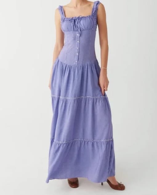 Frankies Bikinis Blue Gingham Maxi Dress - Image 2