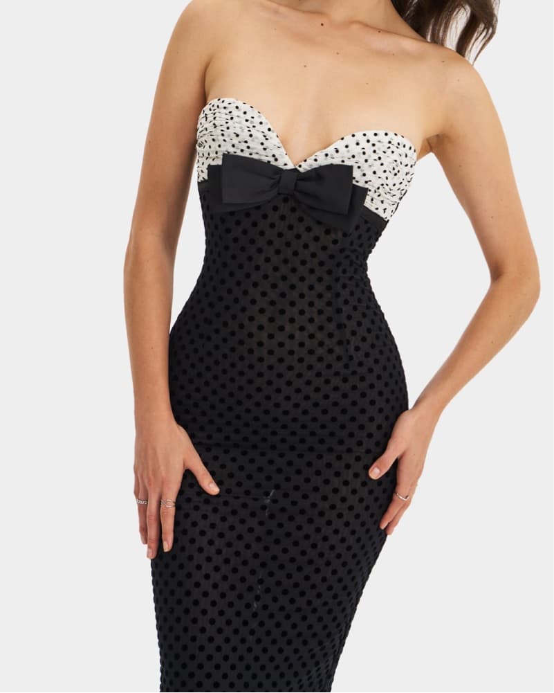 Miss Circle Bow Polka Dot Midi Dress - Image 3
