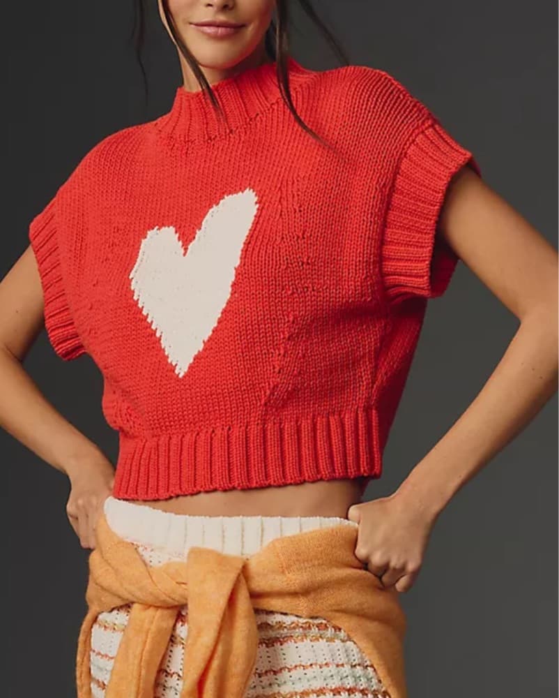 Mock Neck Cropped Short Sleeve Sweater - Image 1