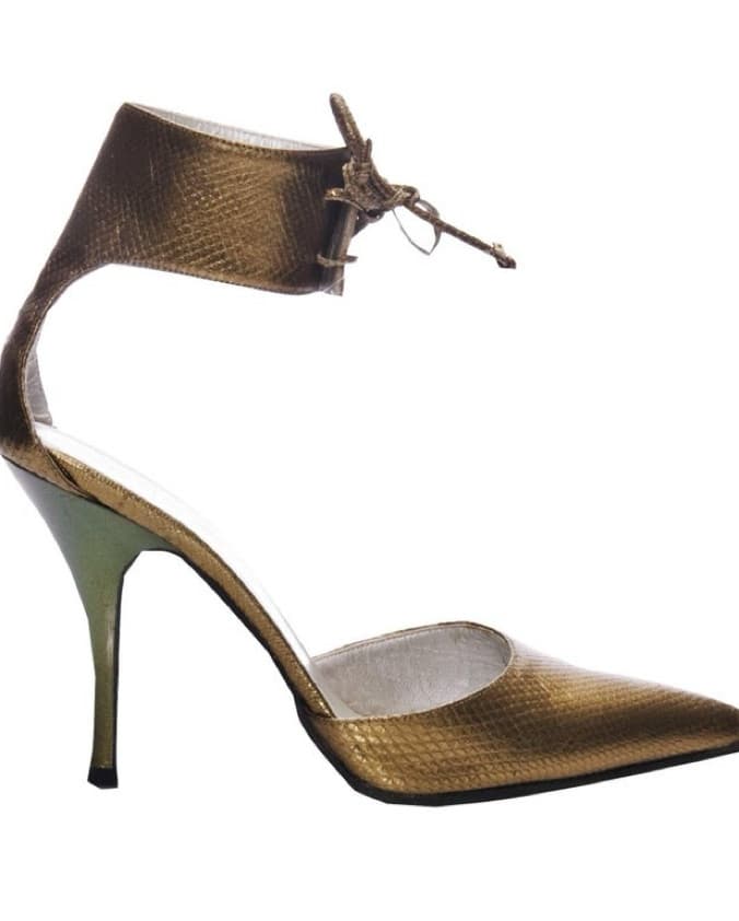 Gucci S/S 2001 Bronze Corset Heels - Image 2