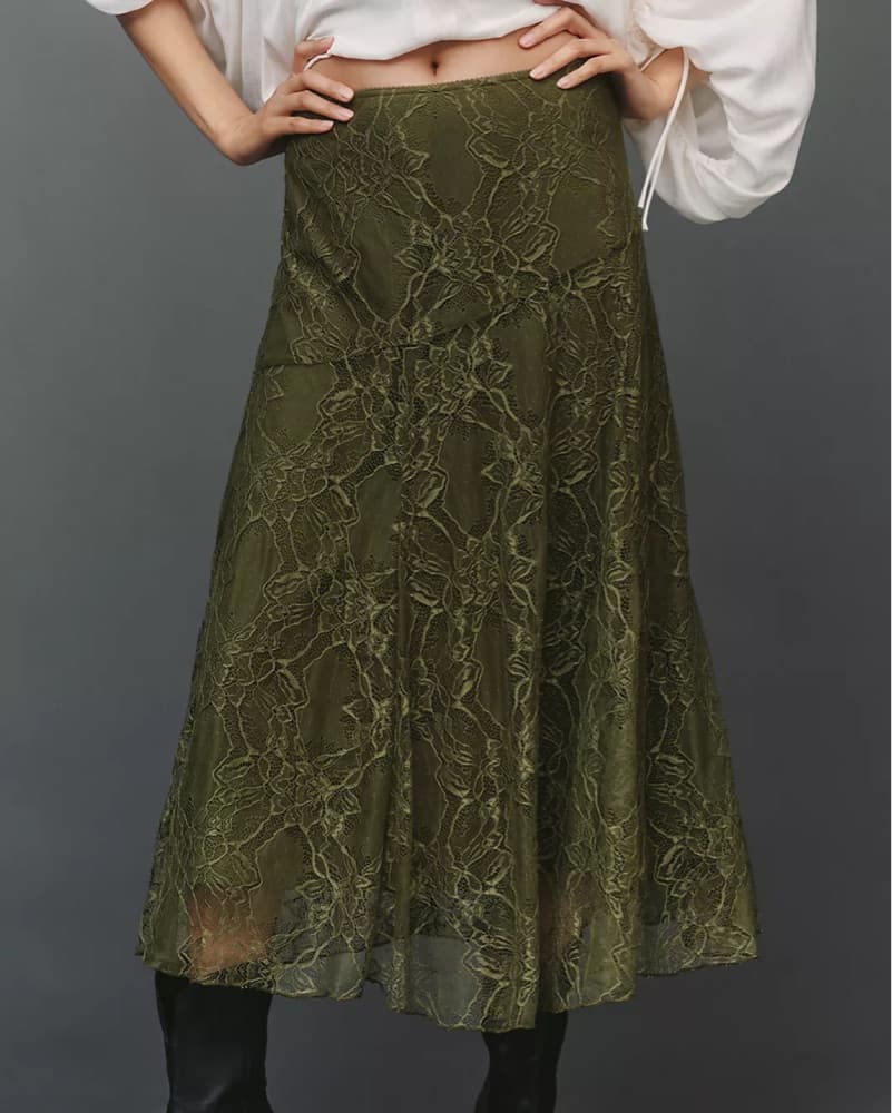 Anthro Drop-Waist Lace Midi Skirt - Image 2
