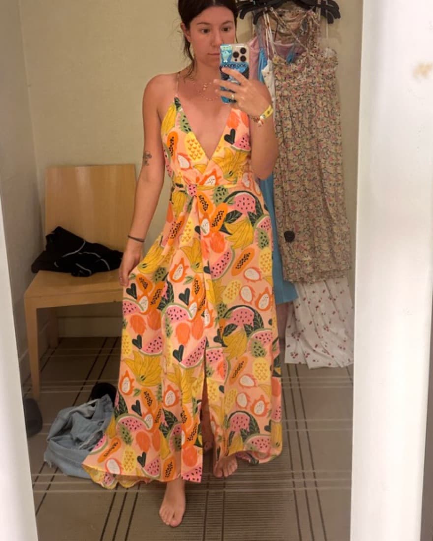 Aqua Fruit Print Front Wrap Maxi Dress - Image 3