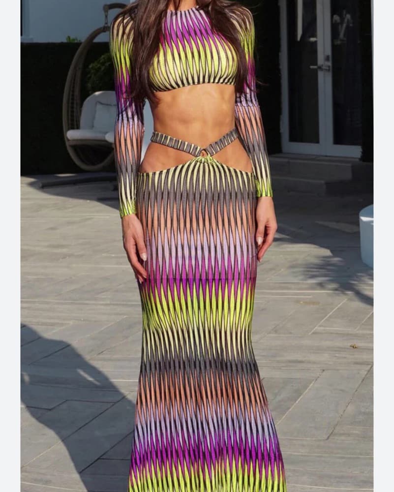 Geometric Crop Top And Maxi Skirt Set  - Image 2