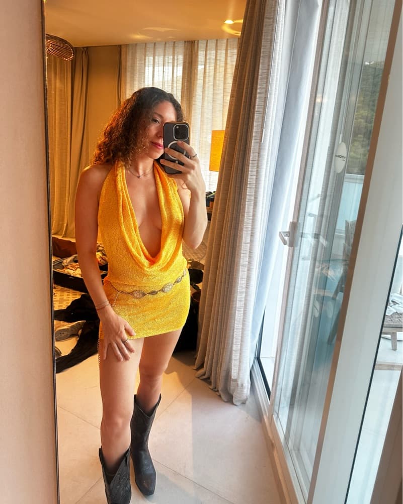 Radiant Yellow Shimmer Halter Dress - Image 1