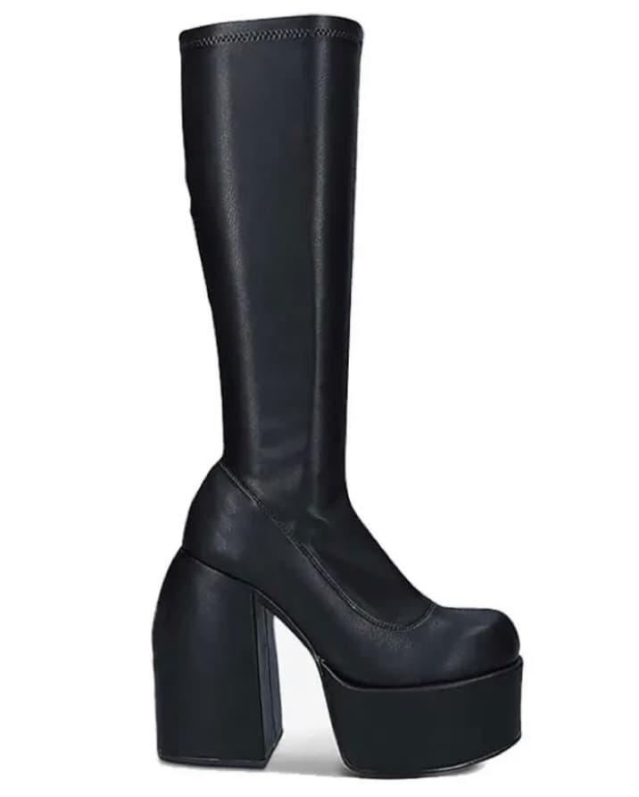 Knee High Black Platform Goth Boot - Image 1