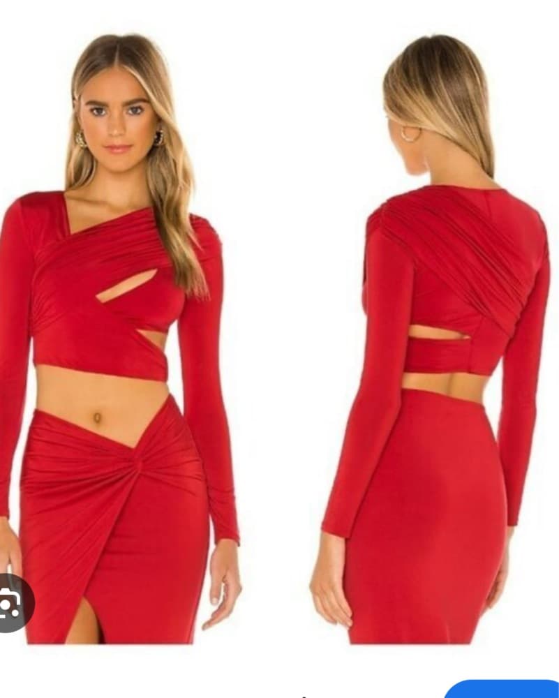Cyn Crop Top In Red With Long Skirt   - Image 2