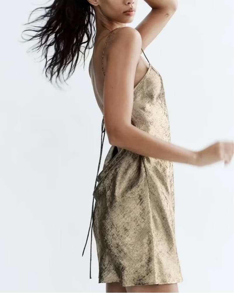 Zara Gold Metallic Slip Dress  - Image 2