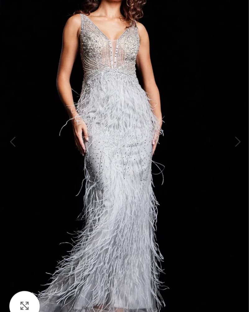 Jovani Light Blue Beaded Feather Gown XS - Image 3