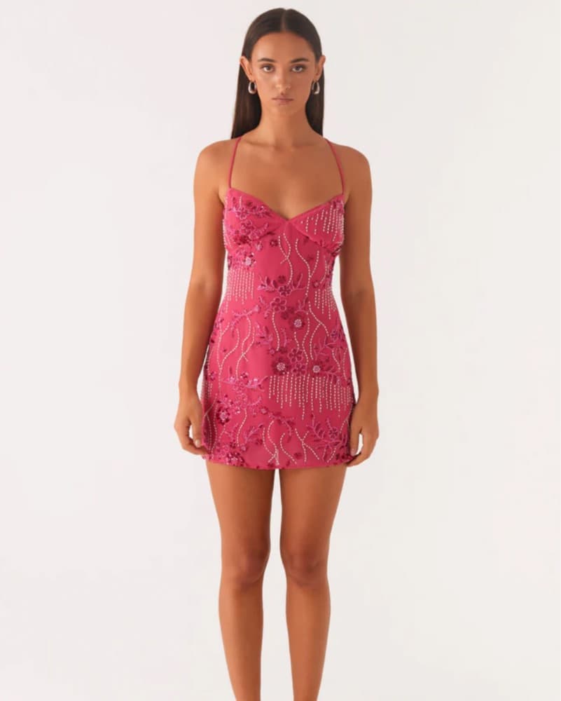 Pink Embelished Mini Dress - Image 1