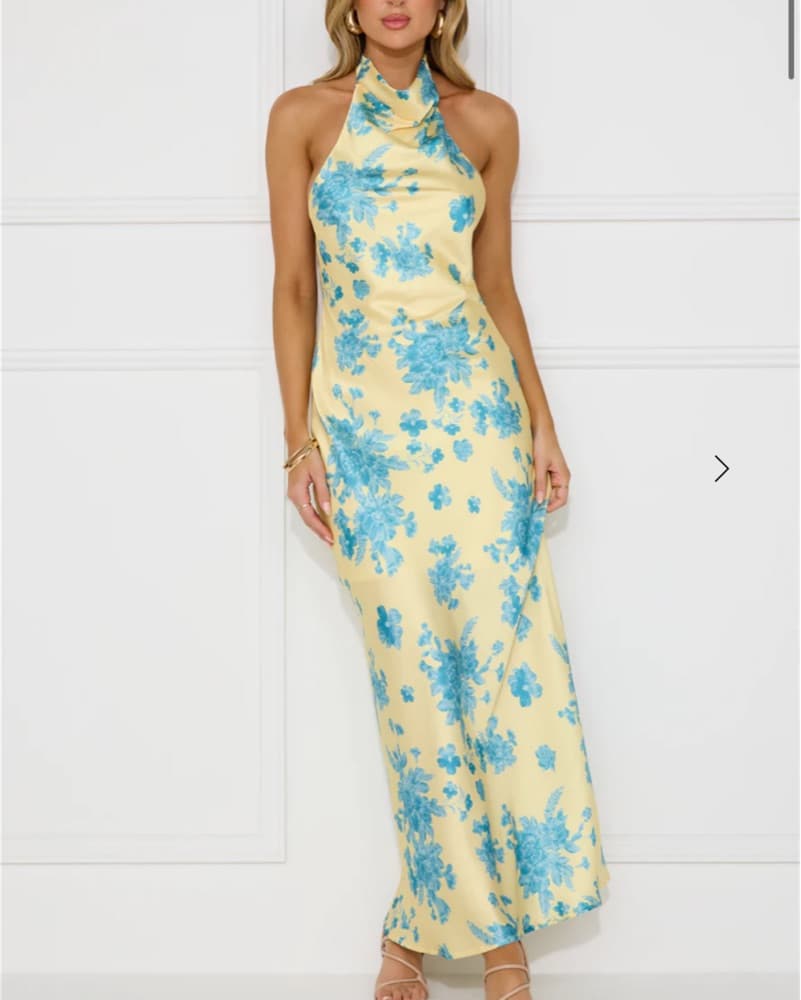 Love Signs Halter Satin Maxi Dress Yello - Image 1