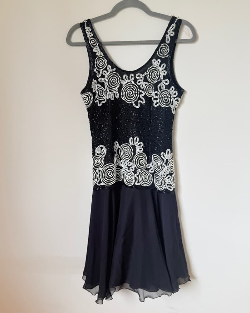 Vintage 90s Black Beaded Silk Dress - Image 1