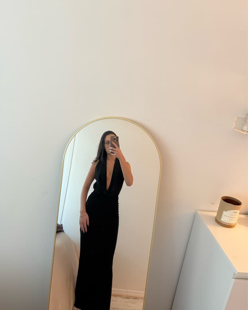Deep Plunge Neck Black Dress - Image 2