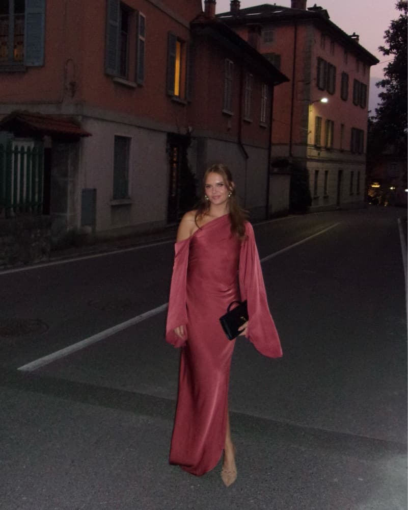Chestnut satin one shoulder maxi dress - Image 2