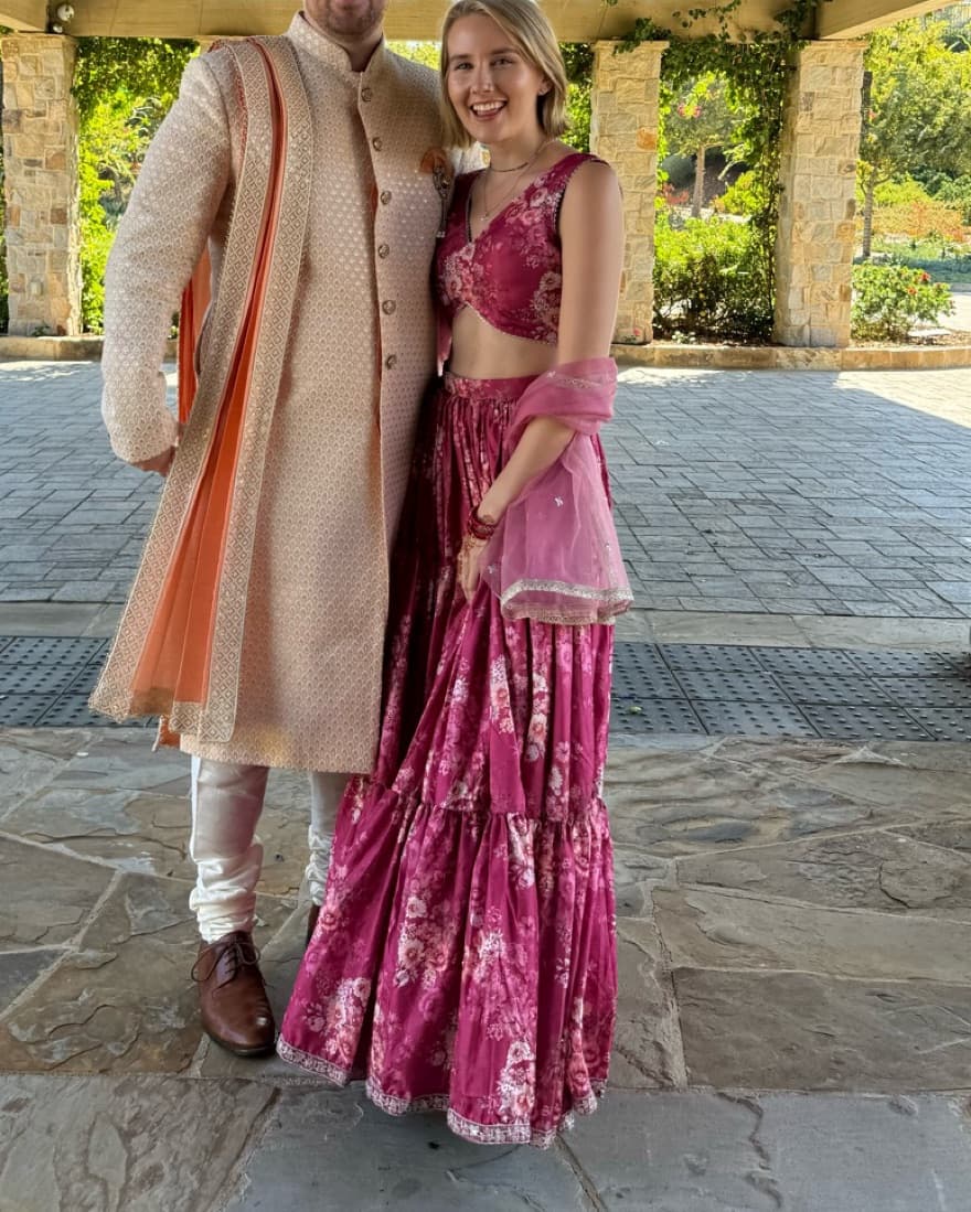 Pink Floral Indian Lehenga  - Image 1