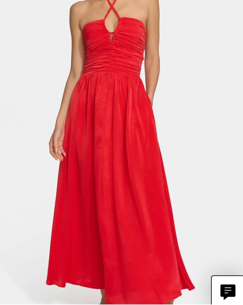 DKNY Rouched Halter Satin Maxi Dress - Image 1