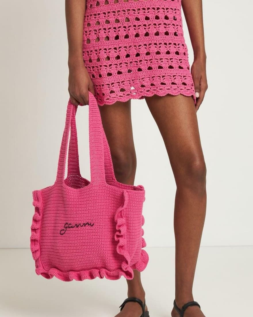 Ganni Pink Crotchet Dress And Bag Set - Image 3