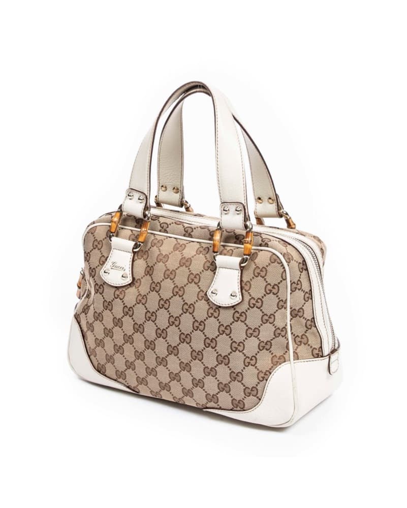Vintage Gucci Bamboo Canvas Handbag - Image 1
