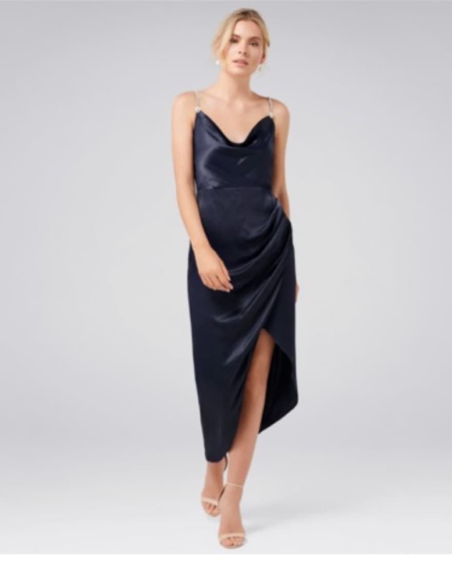 Embellished Navy Cowl Neck Midi Dress - Image 2