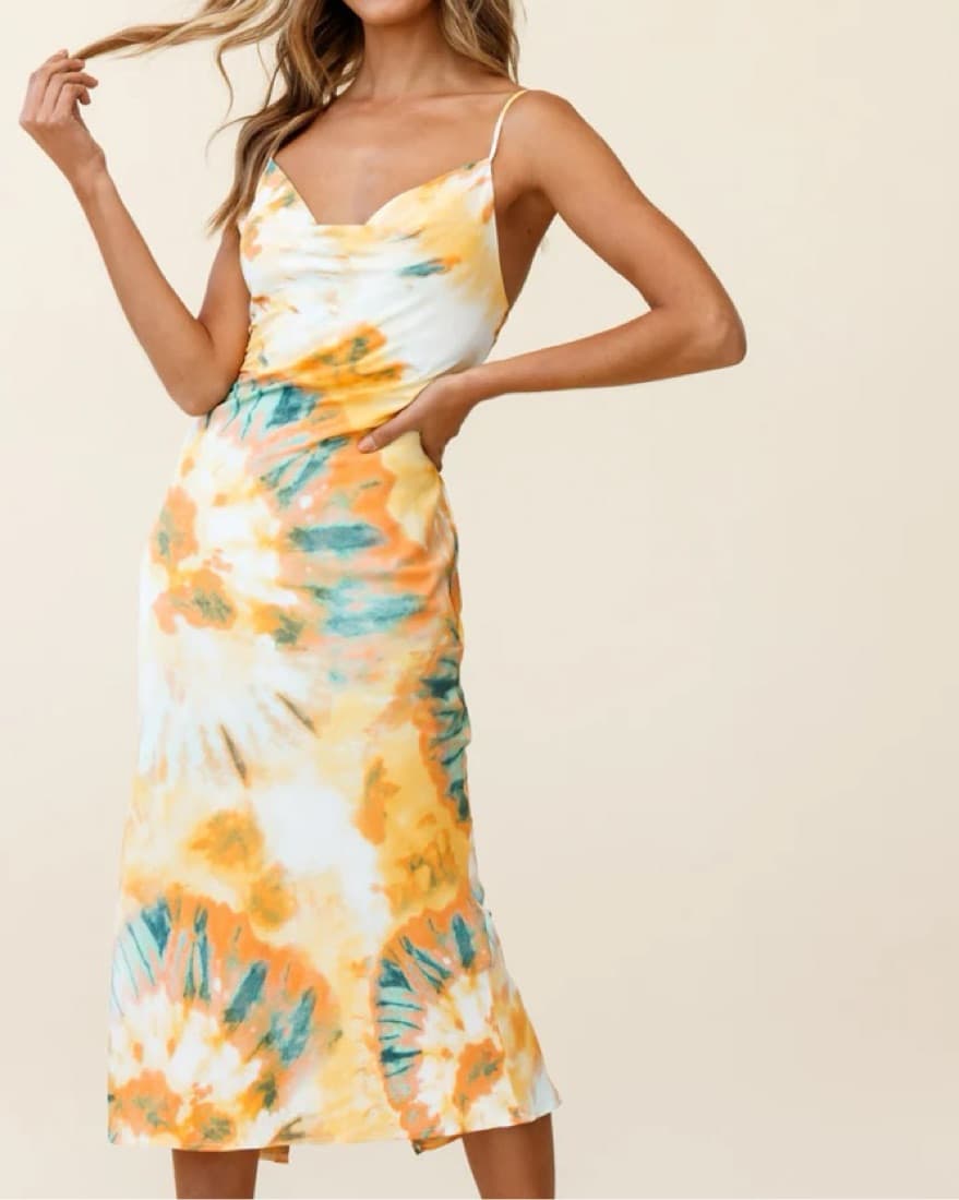 Tie Dye Cowl Neck Strappy Dress  - Image 4