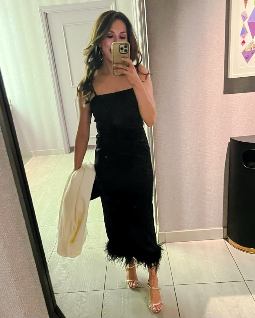 Lucy Paris Feather Trim Slit Dress - Image 1