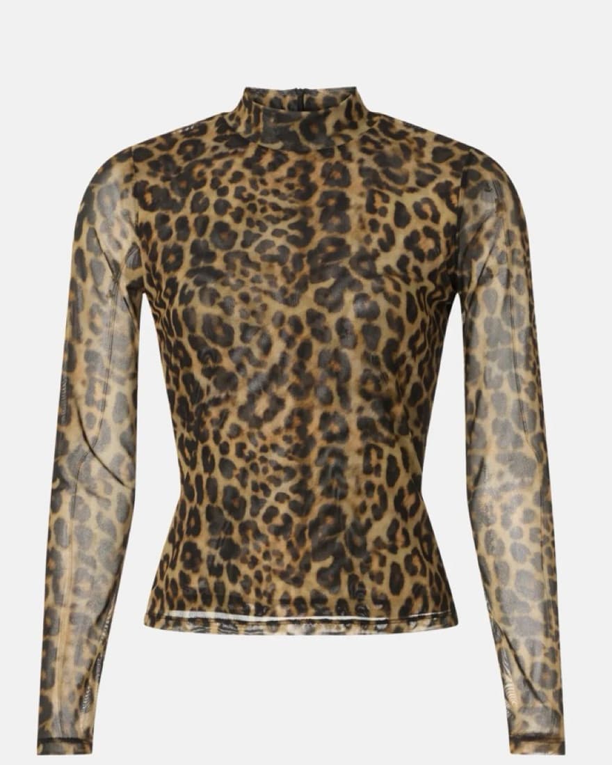 Ronny Kobo Leopard Print Mesh Top - Image 3