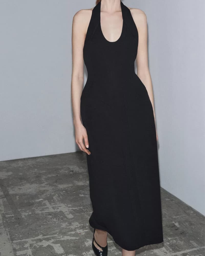 Structured Black Halter Midi Dress - Image 2