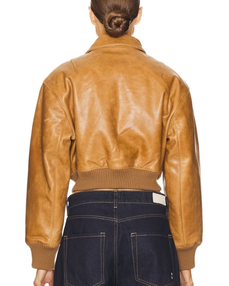 Helsa Leather Bomber Jacket Saddle Brown - Image 3