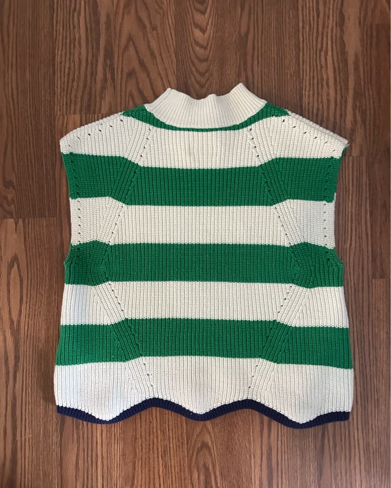 Green and Ivory Striped Sweater Vest - Image 4