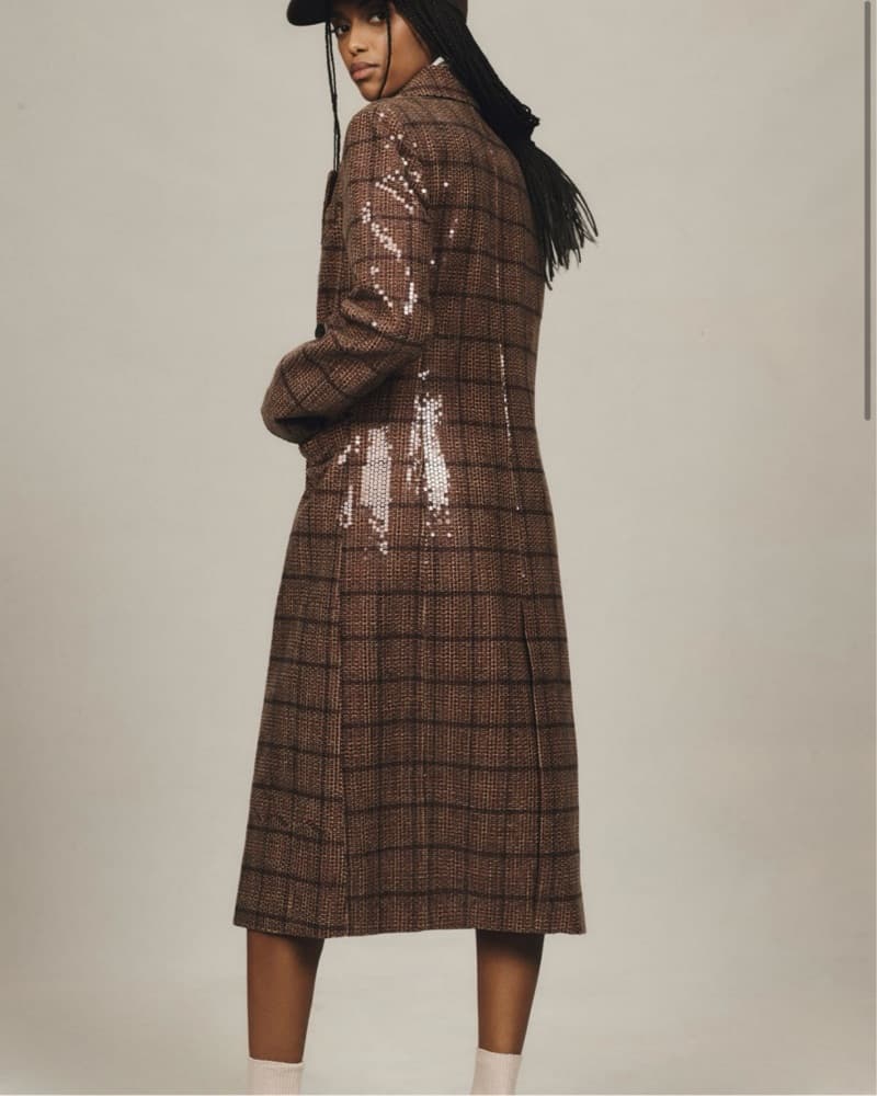 Avec Les Filles Brown Sequin Plaid Coat - Image 2