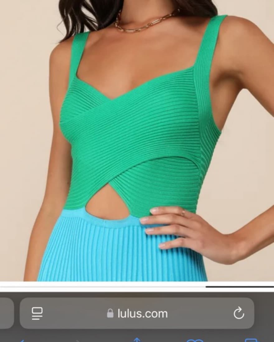 Vibrant Green and Turquoise Bodycon Dress - Image 2