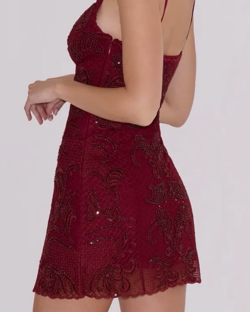 Wine House of CB Handbeaded Dress - Image 2