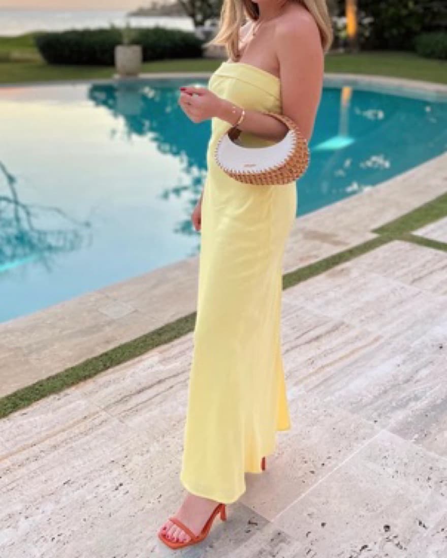 Yellow Linen Strapless Dress - Image 2