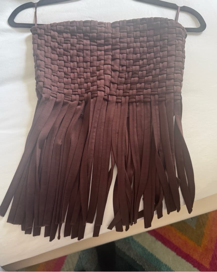 Pinko Woven Fringe Top In Dark Brown  - Image 3