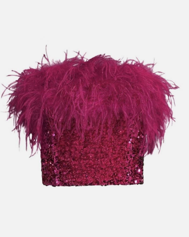 Line & Dot Sequin Feather Strapless Top - Image 3