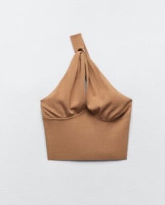 Zara Asymetric Brown Crop Top - Image 1