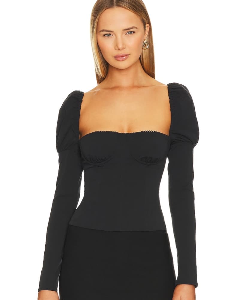 WeWoreWhat Black Long Sleeve Corset Top - Image 1