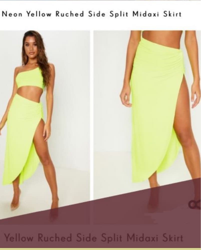 Neon Yellow Ruched Side Split Skirt Set  - Image 3
