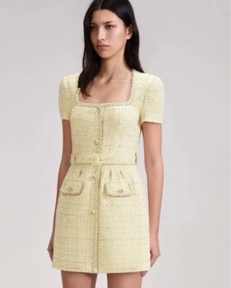 Self Portrait Yellow Boucle Mini Dress - Image 2