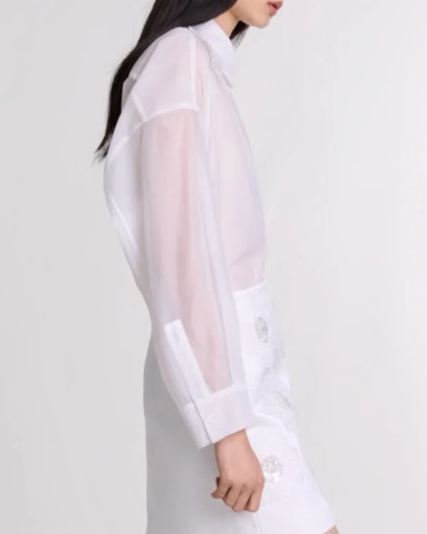 Maje Organza Long Sleeve Button Down - Image 4
