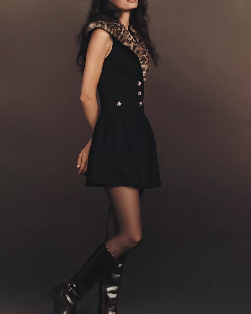 Faux Fur Collar Mini Dress - Image 1