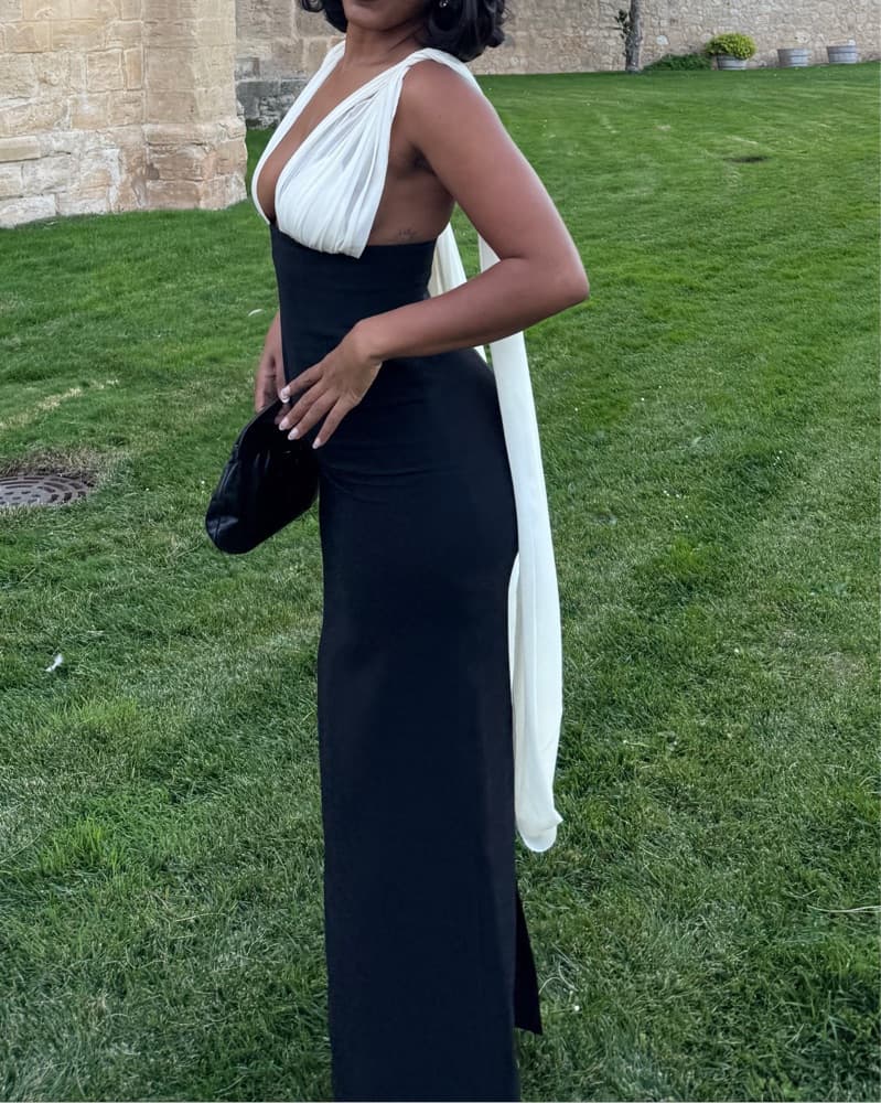 ARMARIUM Black and Beige Plunge Gown - Image 3