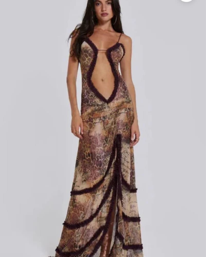 Leopard Purple Ruffle Print Maxi Dress - Image 1
